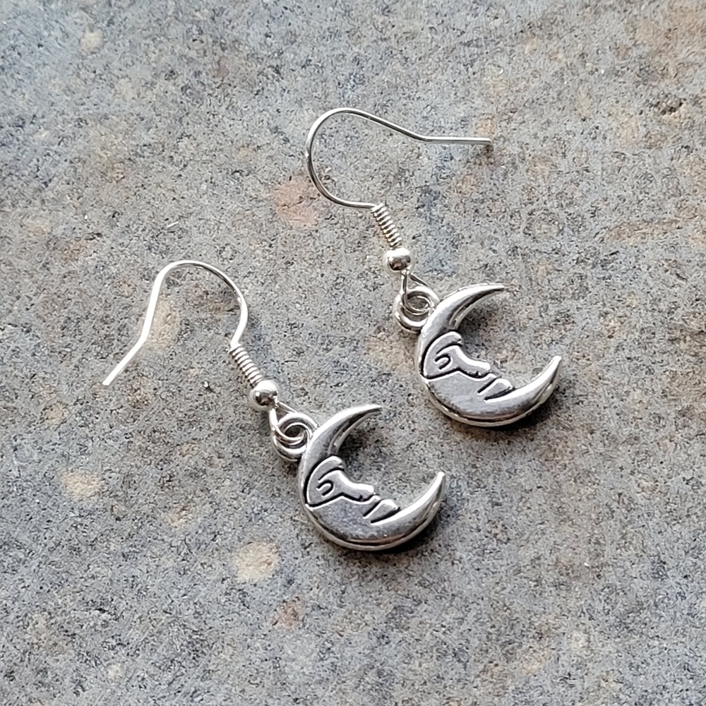 Cresent Moon Man Face Earrings